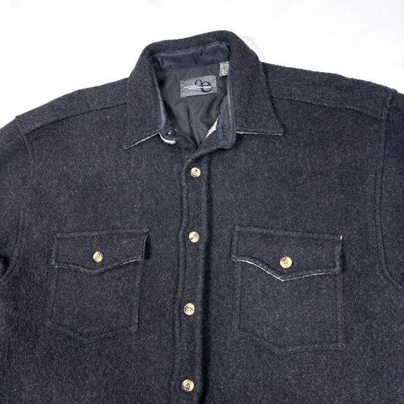 VTG 90s Outdoor Exchange Black Wool Flannel Heavy Shirt Jacket Shacket Mens M/L* - Picture 2 of 9